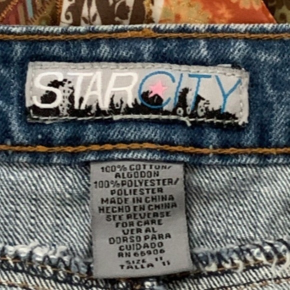 BOHO Mixed Media Denim Patchwork Midi Skirt Sz 11 by Star City #232A - Picture 6 of 7